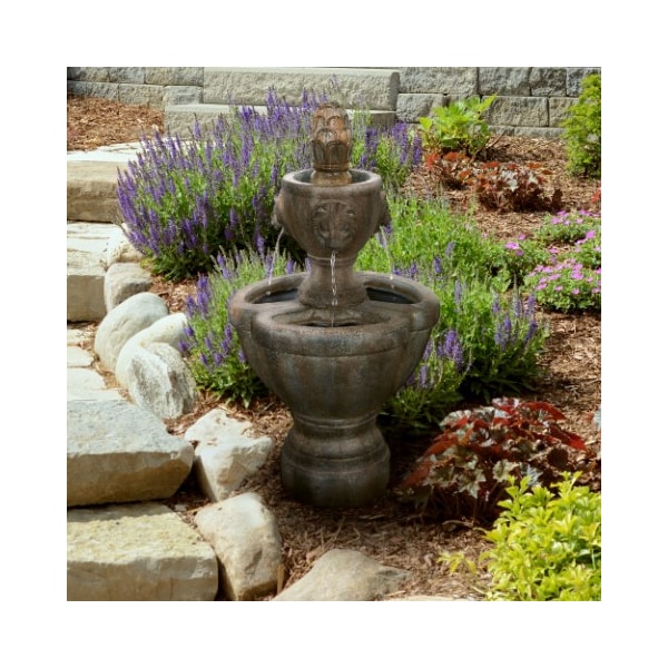 Nature Spring 2-tier Outdoor Water Fountain, Lion Head with Natural Looking Stone and Sound, Patio, Lawn, Garden 673213SPO - main